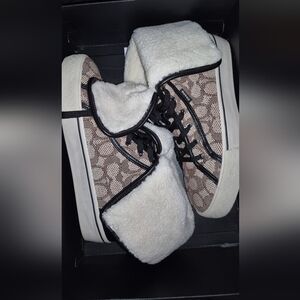 Coach Brown and Cream High-Top Sneakers